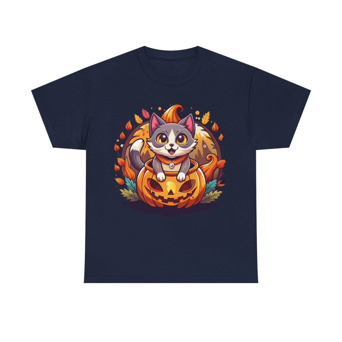 Navy Pumpkin Cat Tee - MindPrinter